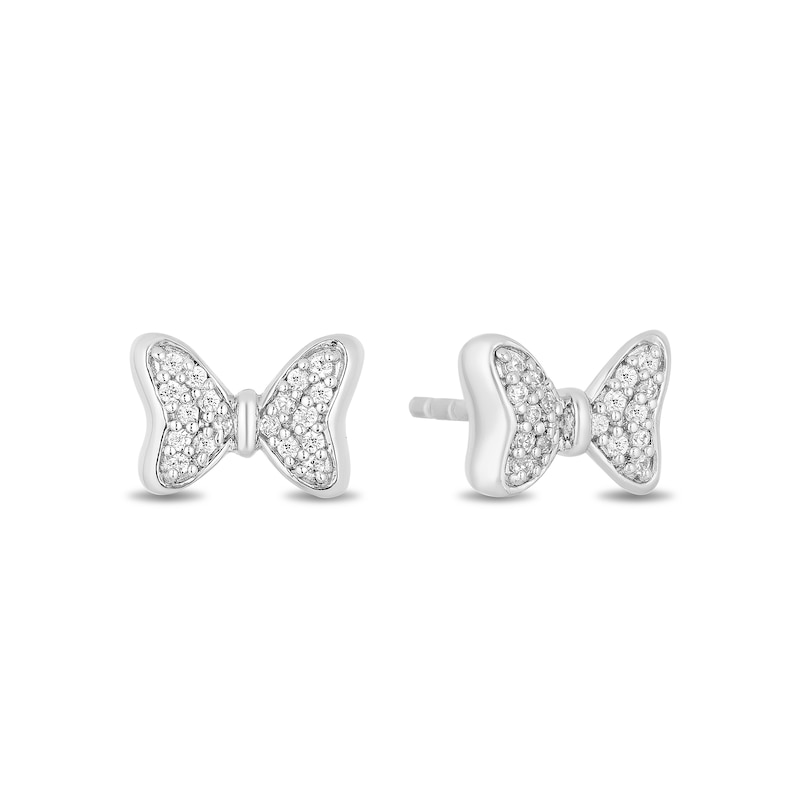 Main Image 1 of Mickey Mouse & Minnie Mouse 0.085 CT. T.W. Diamond Bow Stud Earrings in Sterling Silver
