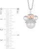 Thumbnail Image 2 of Mickey Mouse & Minnie Mouse 9.0mm Cultured Freshwater Pearl and 0.085 CT. T.W. Diamond Pendant in Sterling Silver - 19"