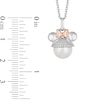 Mickey Mouse & Minnie Mouse 9.0mm Freshwater Cultured Pearl and 0.085 CT. T.W. Diamond Pendant in Sterling Silver-19"