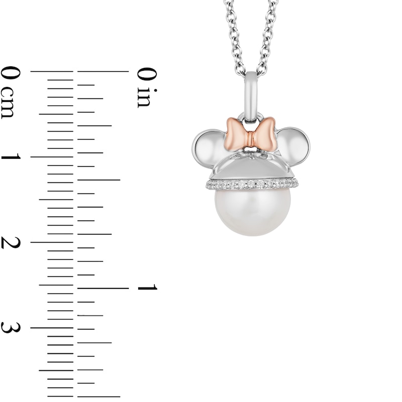 Mickey Mouse & Minnie Mouse 9.0mm Cultured Freshwater Pearl and 0.085 CT. T.W. Diamond Pendant in Sterling Silver - 19"