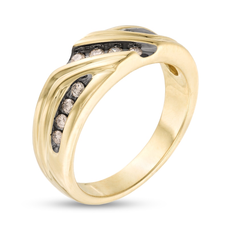 Main Image 3 of 0.33 CT. T.W. Champagne Diamond Slanted Row Band in 10K Gold with Black Rhodium