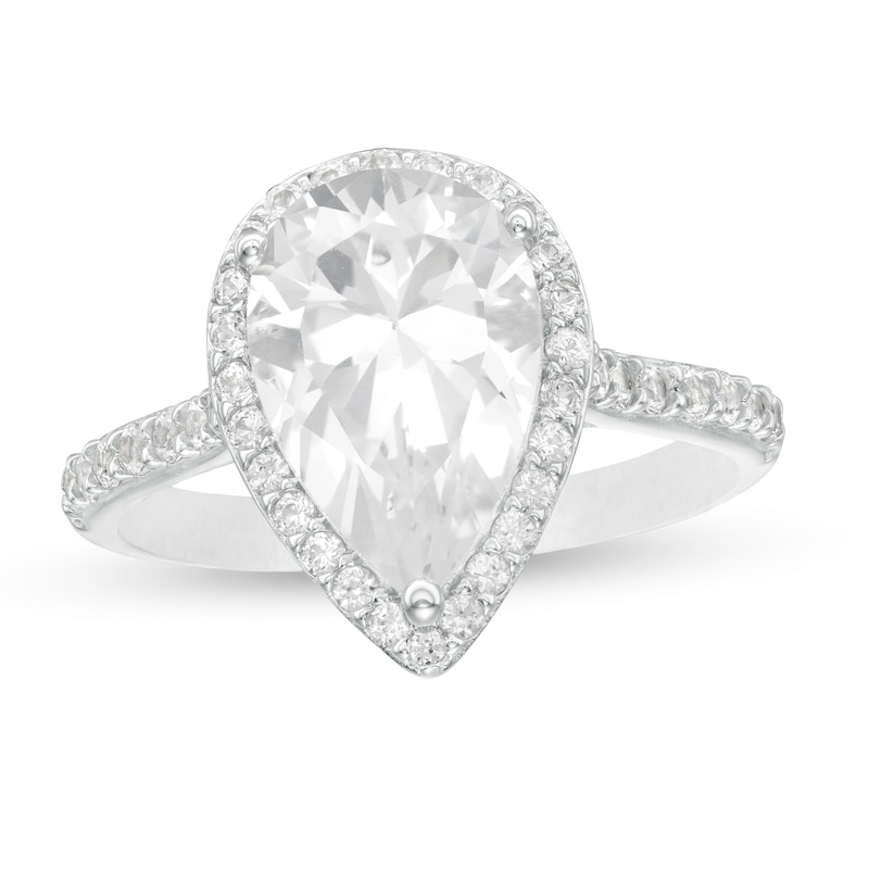 Main Image 1 of Pear-Shaped Lab-Created White Sapphire Frame Ring in Sterling Silver