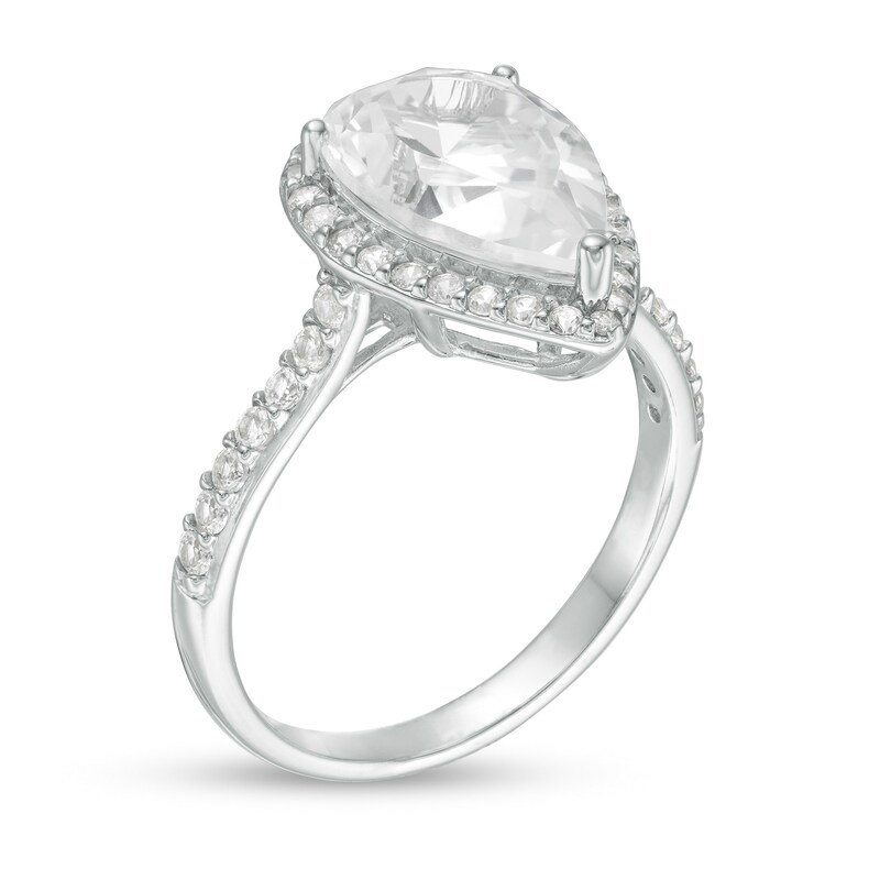 Main Image 3 of Pear-Shaped Lab-Created White Sapphire Frame Ring in Sterling Silver