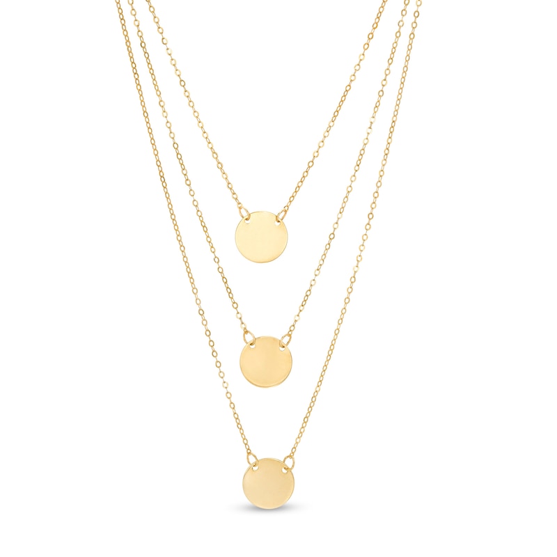 Italian Gold Polished Disc Triple Strand Necklace in 14K Gold