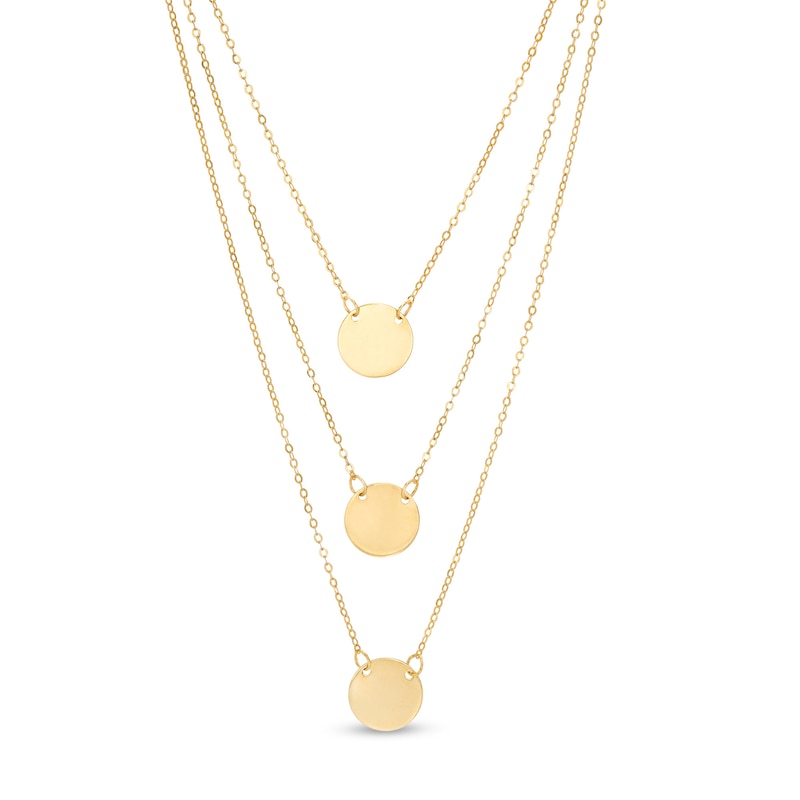 Main Image 1 of Polished Disc Triple Strand Necklace in 14K Gold