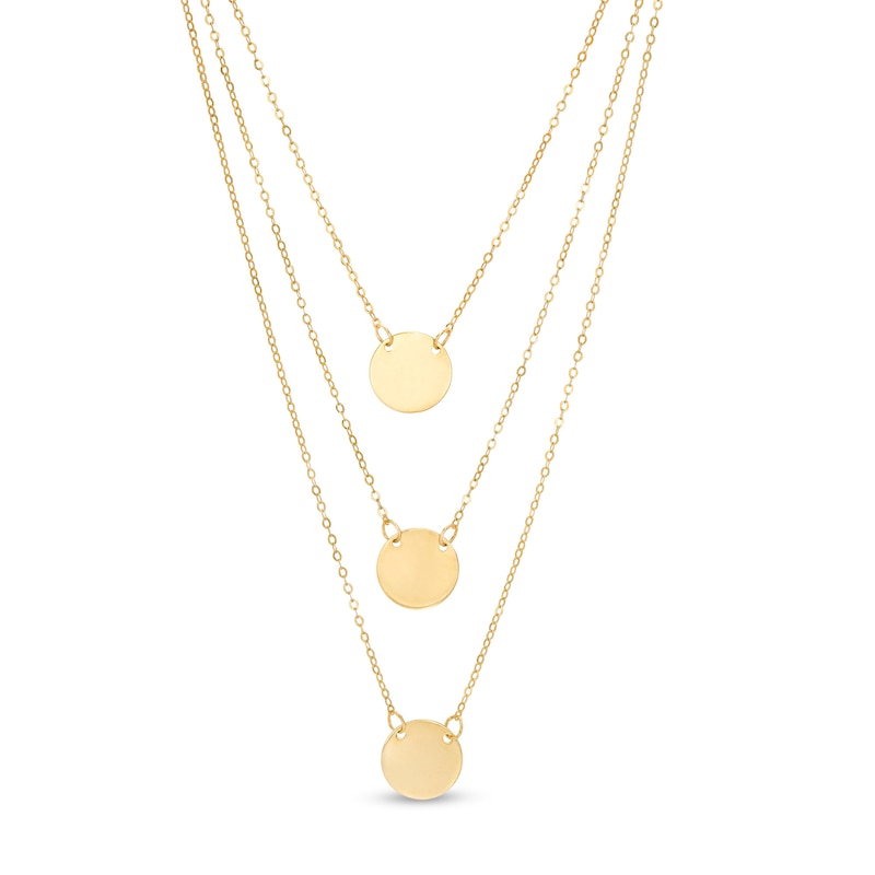 Italian Gold Polished Disc Triple Strand Necklace in 14K Gold|Peoples Jewellers