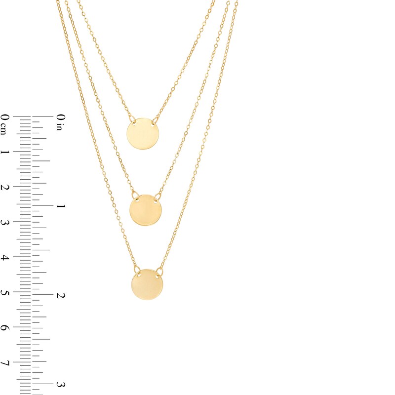 Italian Gold Polished Disc Triple Strand Necklace in 14K Gold