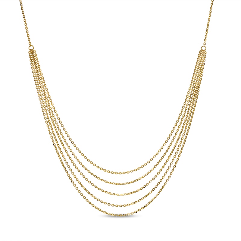 Diamond-Cut Cable Chain Multi-Strand Necklace in Solid 10K Gold - 20"