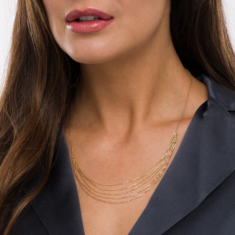 Main Image 2 of Diamond-Cut Cable Chain Multi-Strand Necklace in Solid 10K Gold - 20"