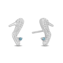 Enchanted Disney Cinderella 0.085 CT. T.W. Diamond and London Blue Topaz Slipper Stud Earrings in Sterling Silver