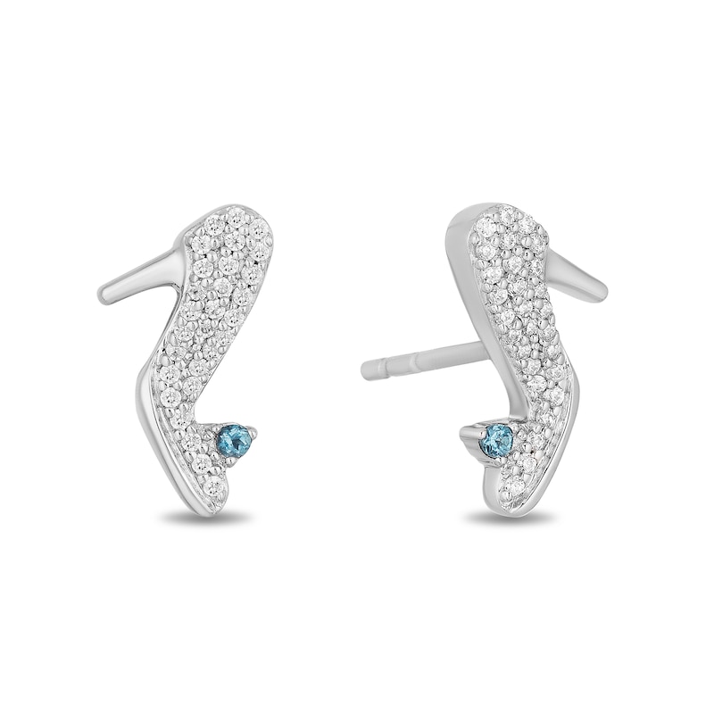 Main Image 1 of Enchanted Disney Cinderella 0.085 CT. T.W. Diamond and London Blue Topaz Slipper Stud Earrings in Sterling Silver
