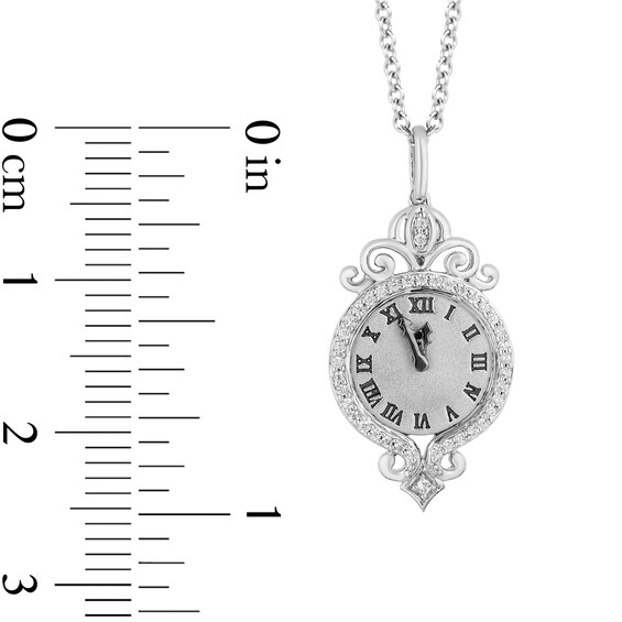 Collector's Edition Enchanted Disney Cinderella 70th Anniversary Diamond Clock Pendant in Sterling Silver - 19"