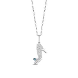 Enchanted Disney Cinderella 0.085 CT. T.W. Diamond and London Blue Topaz Slipper Pendant in Sterling Silver - 19&quot;