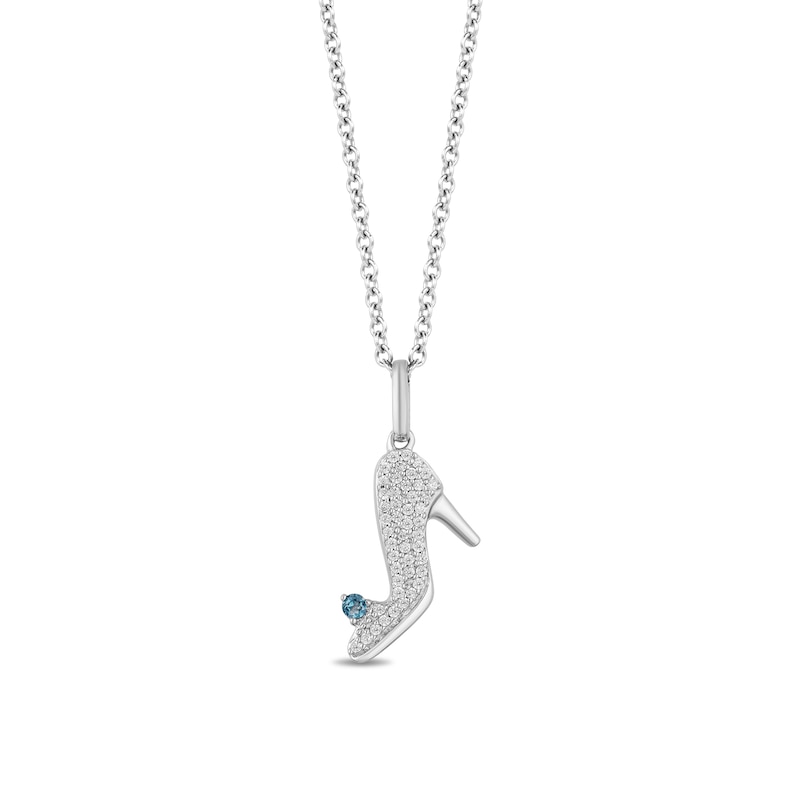 Enchanted Disney Cinderella 0.085 CT. T.W. Diamond and London Blue Topaz Slipper Pendant in Sterling Silver - 19"|Peoples Jewellers