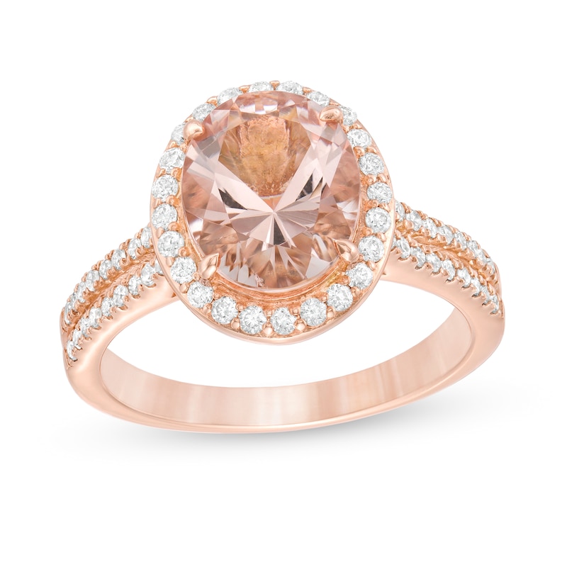 Oval Morganite and 0.40 CT. T.W. Diamond Frame Engagement Ring in 14K Rose Gold|Peoples Jewellers