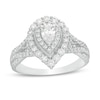 Thumbnail Image 1 of 1.00 CT. T.W. Pear-Shaped Diamond Double Frame Split Shank Vintage-Style Engagement Ring in 14K White Gold