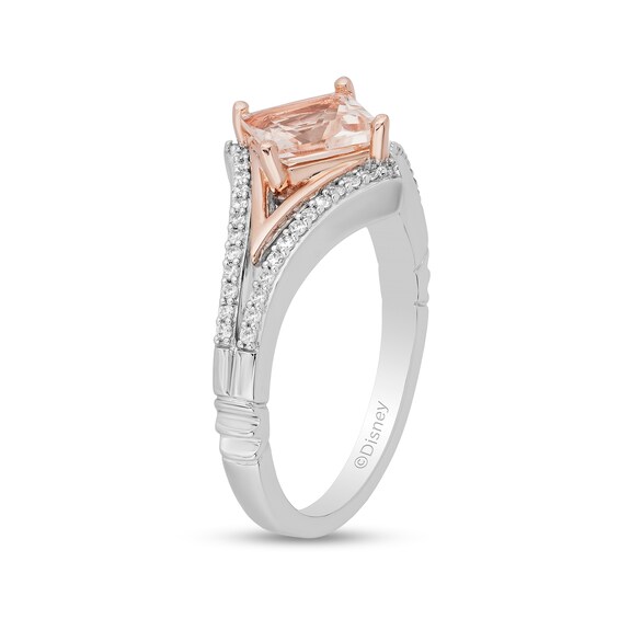 Enchanted Disney Aurora Morganite and 0.18 CT. T.W. Diamond Ring in Sterling Silver and 10K Rose Gold