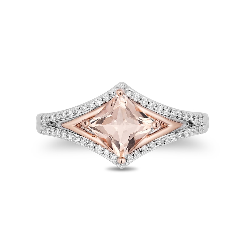 Main Image 4 of Enchanted Disney Aurora Morganite and 0.18 CT. T.W. Diamond Ring in Sterling Silver and 10K Rose Gold