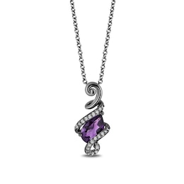 Enchanted Disney Villains Ursula Amethyst and 0.085 CT. T.W. Diamond Pendant in Sterling Silver with Black Rhodium - 19&quot;