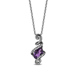 Enchanted Disney Villains Ursula Amethyst and 0.085 CT. T.W. Diamond Pendant in Sterling Silver with Black Rhodium - 19"