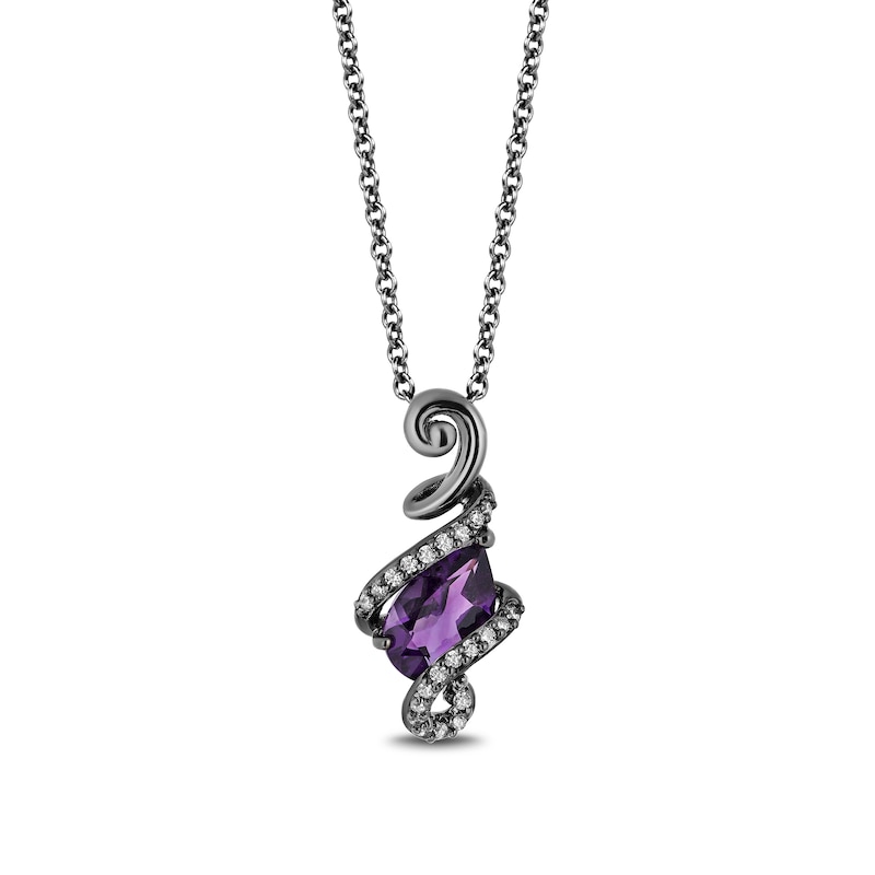 Main Image 1 of Enchanted Disney Villains Ursula Amethyst and 0.085 CT. T.W. Diamond Pendant in Sterling Silver with Black Rhodium - 19"