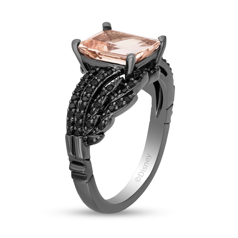 Main Image 2 of Enchanted Disney Villains Maleficent Octagonal Morganite and 0.29 CT. T.W. Black Diamond Ring in Sterling Silver
