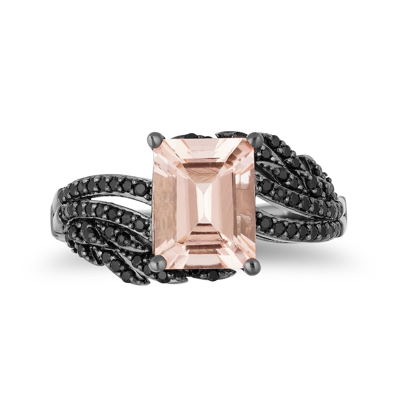 Main Image 4 of Enchanted Disney Villains Maleficent Octagonal Morganite and 0.29 CT. T.W. Black Diamond Ring in Sterling Silver
