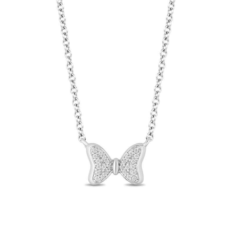 Mickey Mouse & Minnie Mouse 0.085 CT. T.W. Diamond Bow Necklace in Sterling Silver|Peoples Jewellers