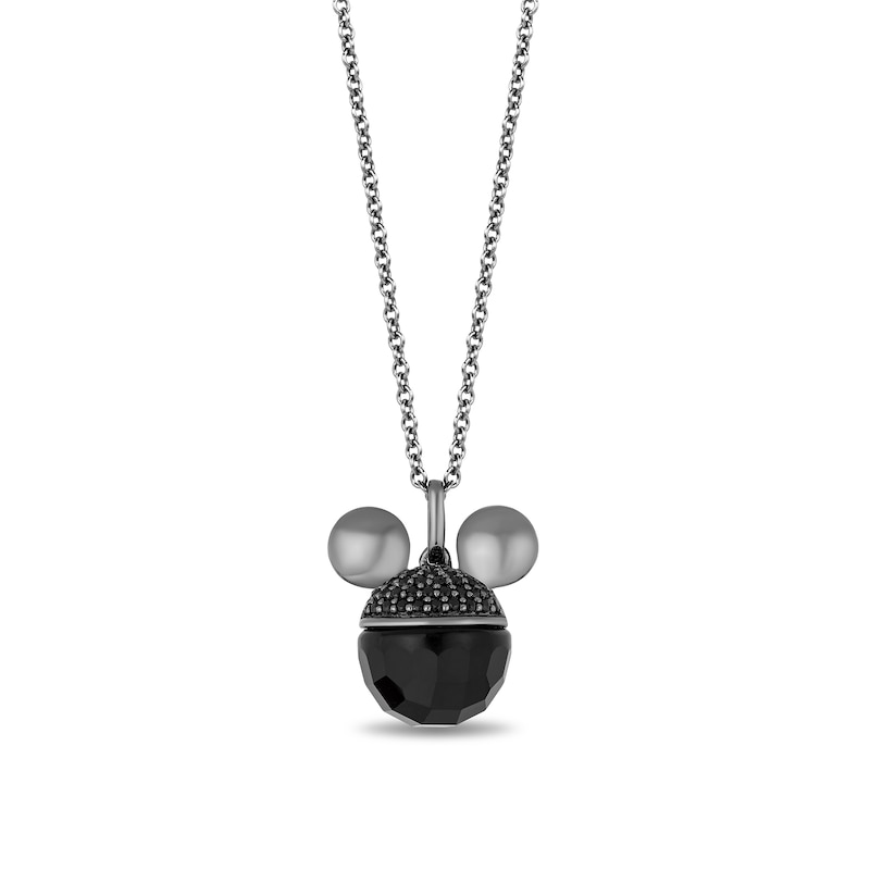 Mickey Mouse & Minnie Mouse Onyx and 0.085 CT. T.W. Black Diamond Pendant in Sterling Silver with Black Rhodium