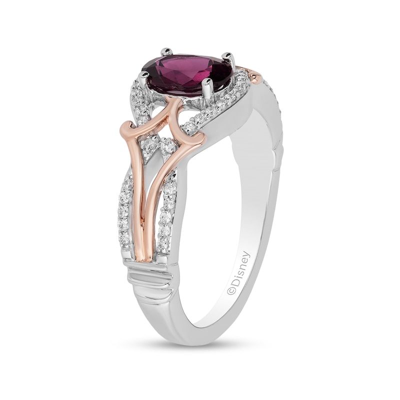 Enchanted Disney Mulan Live Action Rhodolite Garnet and 0.145 CT. T.W. Diamond Ring in Sterling Silver and 10K Rose Gold