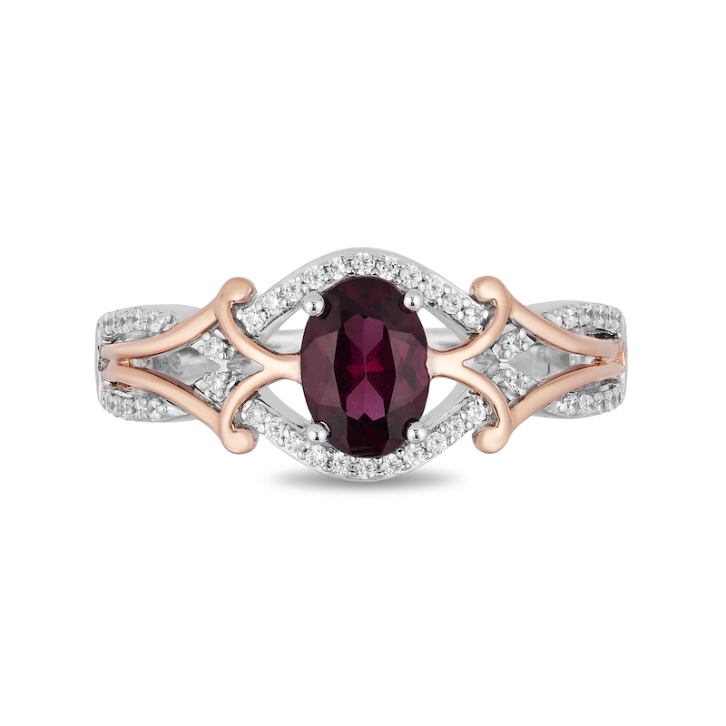 Enchanted Disney Mulan Live Action Rhodolite Garnet and 0.145 CT. T.W. Diamond Ring in Sterling Silver and 10K Rose Gold