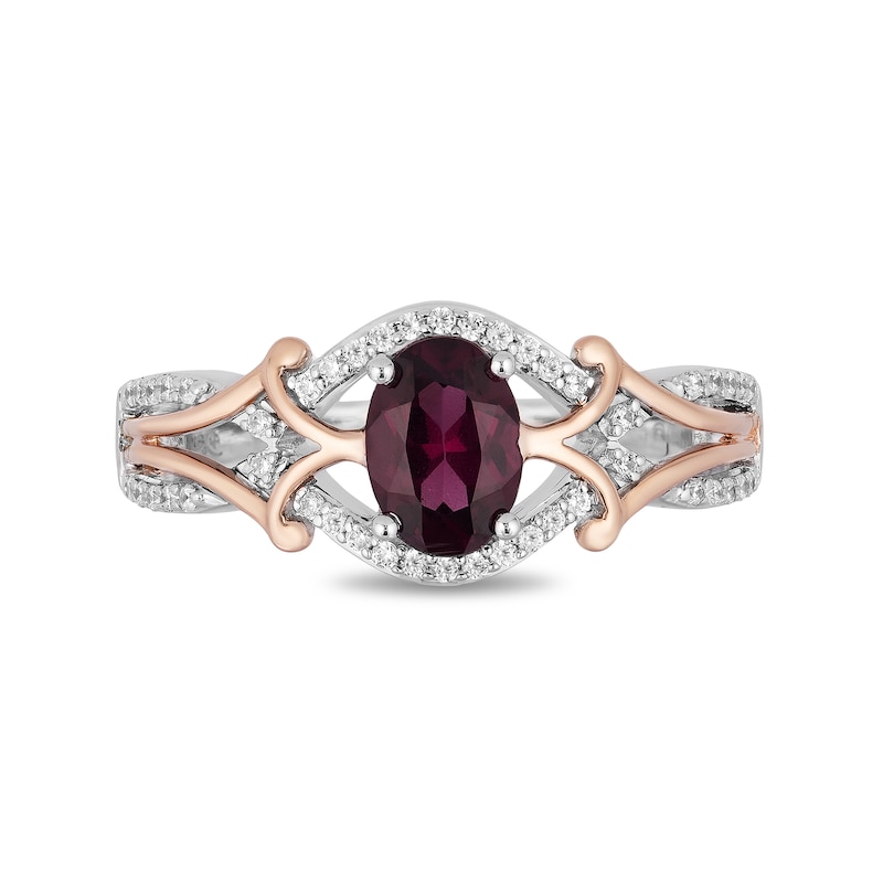 Main Image 4 of Enchanted Disney Mulan Live Action Rhodolite Garnet and 0.145 CT. T.W. Diamond Ring in Sterling Silver and 10K Rose Gold