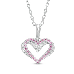 The Kindred Heart from Vera Wang Love Collection Sapphire and 0.04 CT. T.W. Diamond Pendant in Sterling Silver - 19&quot;