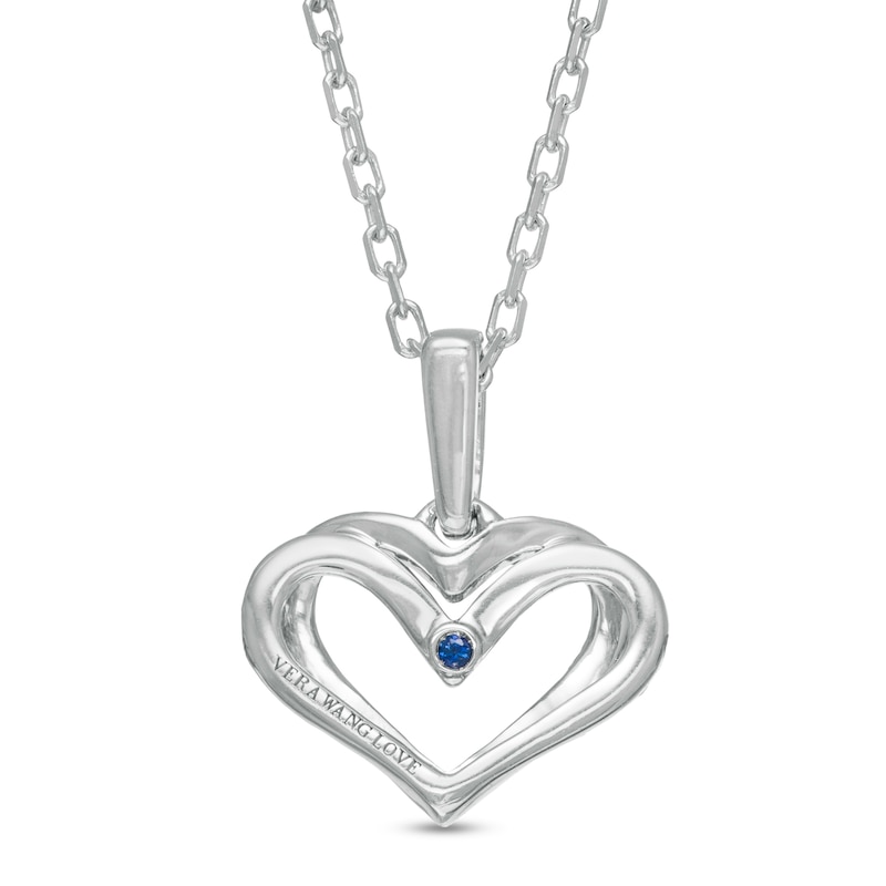 The Kindred Heart from Vera Wang Love Collection Sapphire and 0.04 CT. T.W. Diamond Pendant in Sterling Silver - 19"
