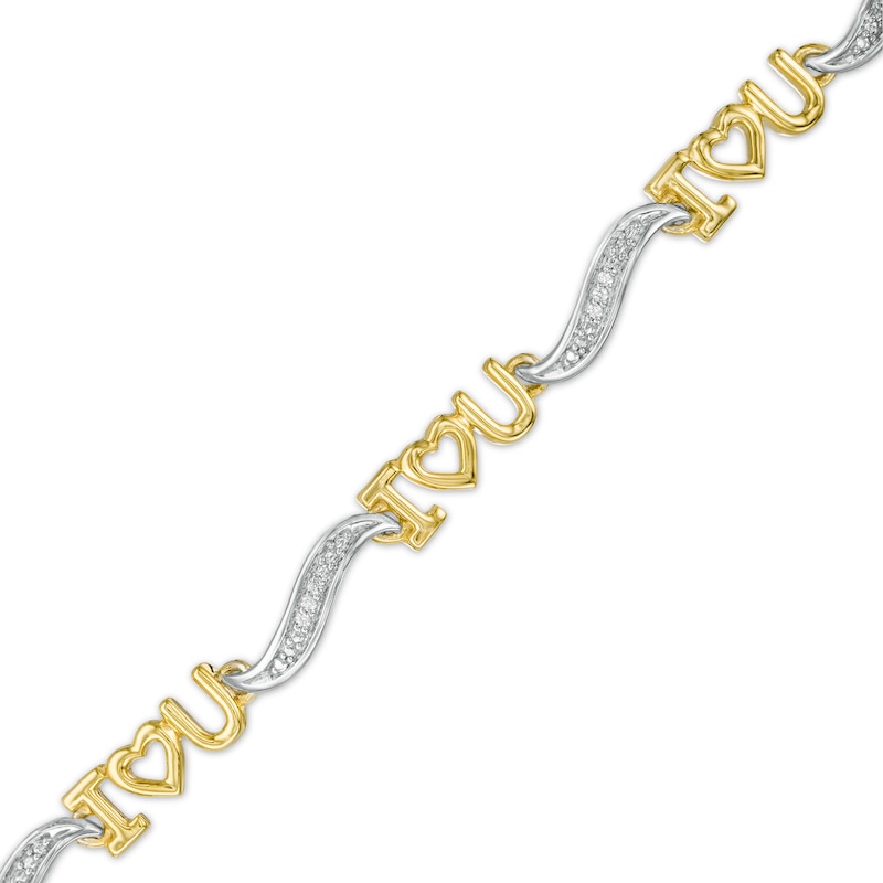 0.04 CT. T.W. Diamond "I Heart U" Link Bracelet in Sterling Silver with 14K Gold Plate - 7.5"