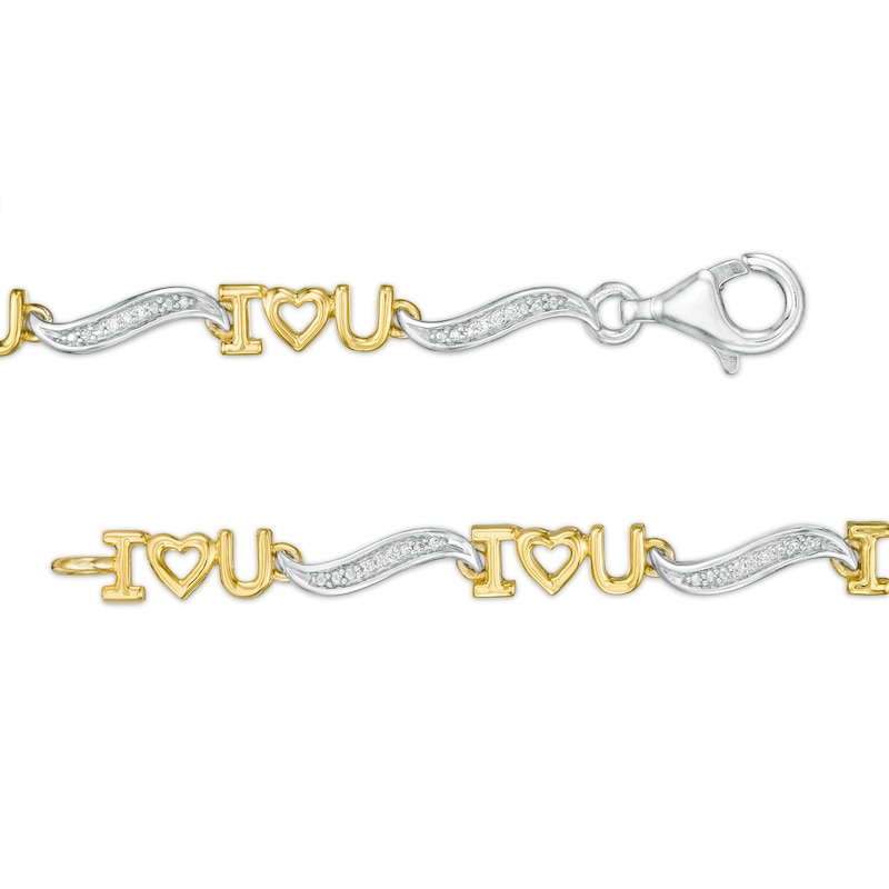0.04 CT. T.W. Diamond "I Heart U" Link Bracelet in Sterling Silver with 14K Gold Plate - 7.5"