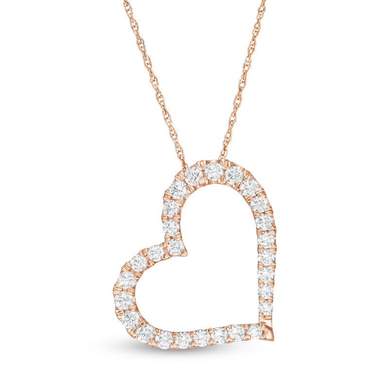 0.58 CT. T.W. Diamond Tilted Heart Necklace in 10K Rose Gold|Peoples Jewellers