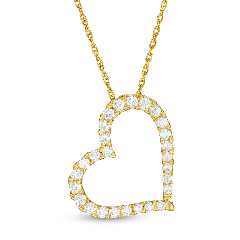 0.58 CT. T.W. Diamond Tilted Heart Necklace in 10K Gold