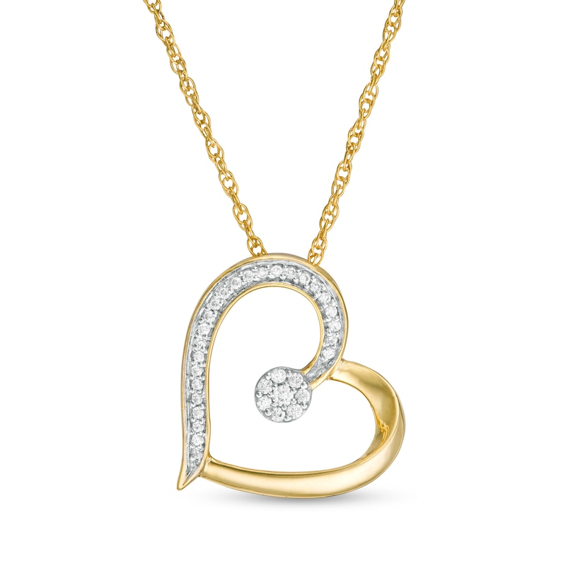 0.115 CT. T.W. Diamond Tilted Heart Pendant in Sterling Silver with 14K Gold Plate|Peoples Jewellers