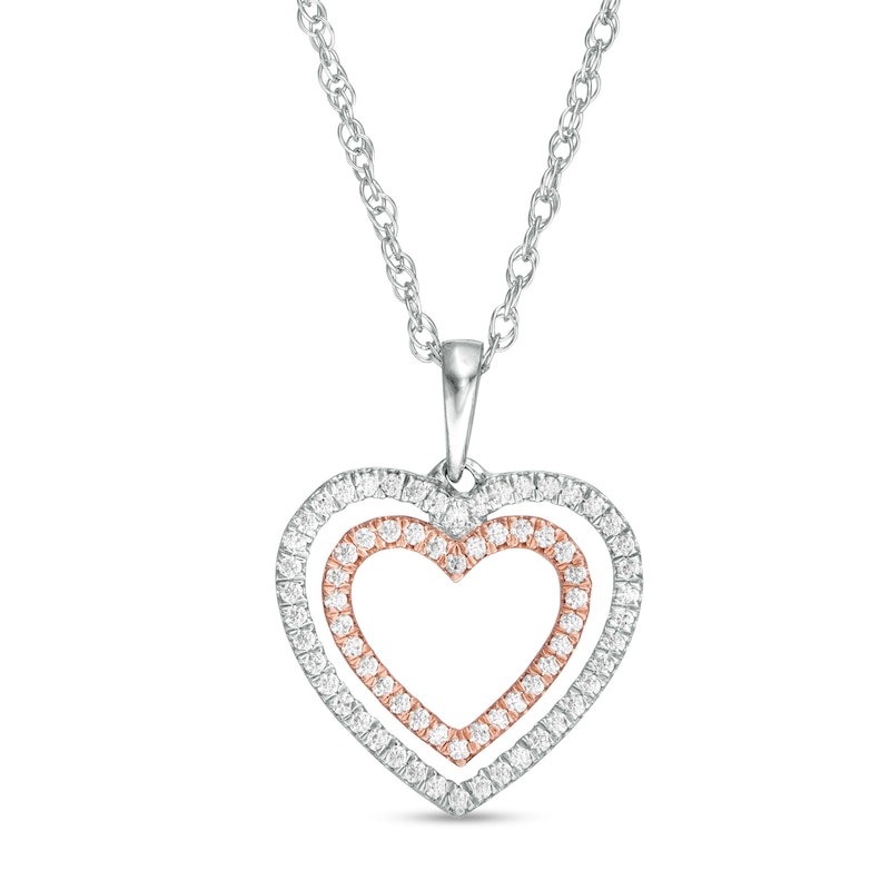 0.23 CT. T.W. Diamond Double Heart Pendant in Sterling Silver and 10K Rose Gold|Peoples Jewellers