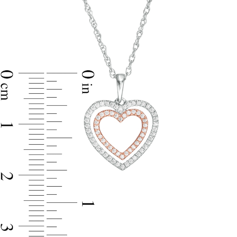 0.23 CT. T.W. Diamond Double Heart Pendant in Sterling Silver and 10K Rose Gold
