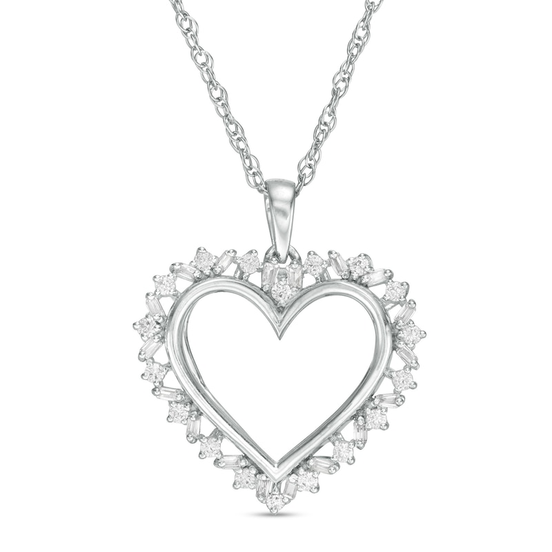 0.23 CT. T.W. Diamond Sunburst Heart Pendant in 10K White Gold