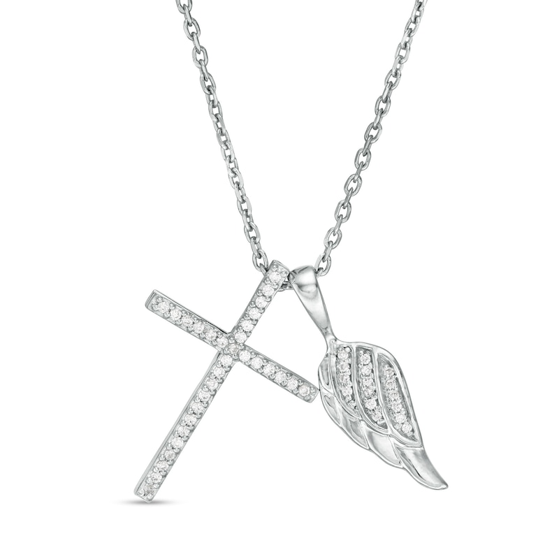 0.115 CT. T.W. Diamond Wing Charm and Cross Pendant in Sterling Silver|Peoples Jewellers