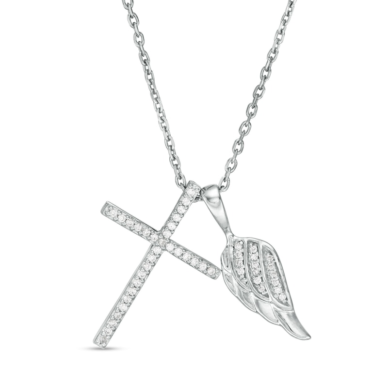 0.115 CT. T.W. Diamond Wing Charm and Cross Pendant in Sterling Silver