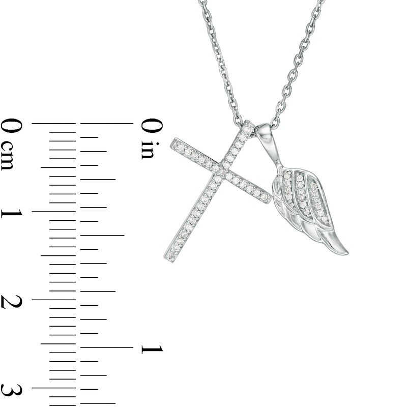 0.115 CT. T.W. Diamond Wing Charm and Cross Pendant in Sterling Silver