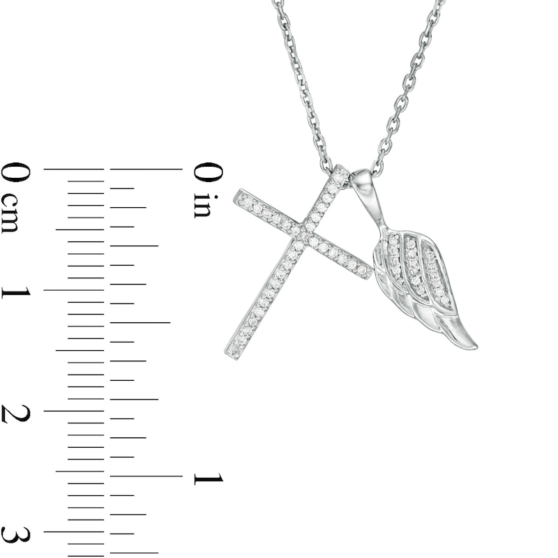 Main Image 3 of 0.115 CT. T.W. Diamond Wing Charm and Cross Pendant in Sterling Silver