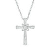 Thumbnail Image 1 of 0.115 CT. T.W. Diamond Flower Cross Pendant in Sterling Silver