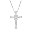 Thumbnail Image 0 of 0.115 CT. T.W. Diamond Flower Cross Pendant in Sterling Silver