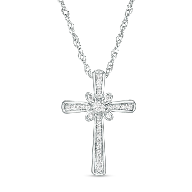 0.115 CT. T.W. Diamond Flower Cross Pendant in Sterling Silver