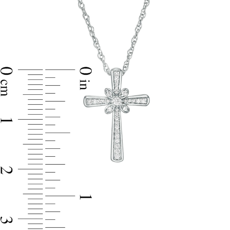 Main Image 3 of 0.115 CT. T.W. Diamond Flower Cross Pendant in Sterling Silver